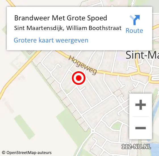 Locatie op kaart van de 112 melding: Brandweer Met Grote Spoed Naar Sint Maartensdijk, William Boothstraat op 22 oktober 2024 16:23