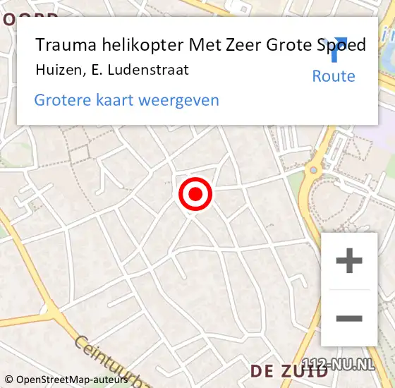 Locatie op kaart van de 112 melding: Trauma helikopter Met Zeer Grote Spoed Naar Huizen, E. Ludenstraat op 22 oktober 2024 16:28