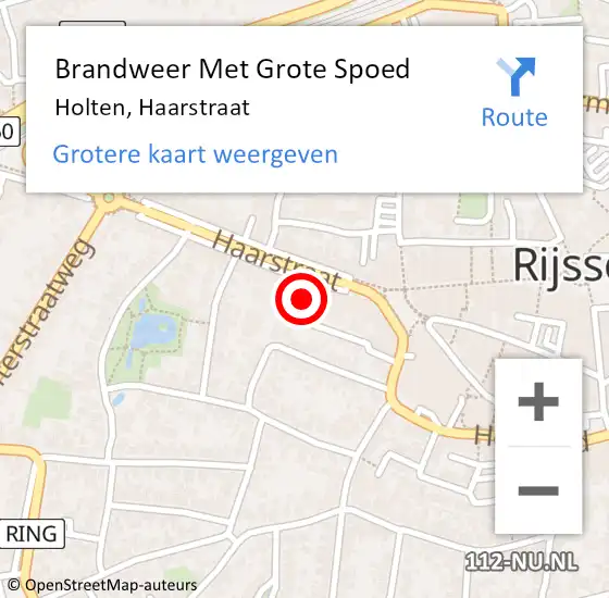 Locatie op kaart van de 112 melding: Brandweer Met Grote Spoed Naar Holten, Haarstraat op 22 oktober 2024 16:30