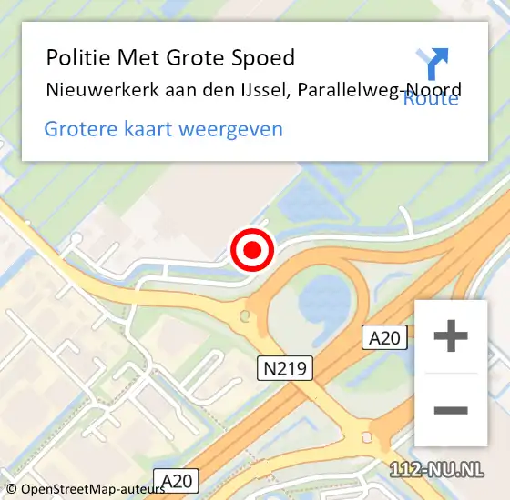 Locatie op kaart van de 112 melding: Politie Met Grote Spoed Naar Nieuwerkerk aan den IJssel, Parallelweg-Noord op 22 oktober 2024 16:32