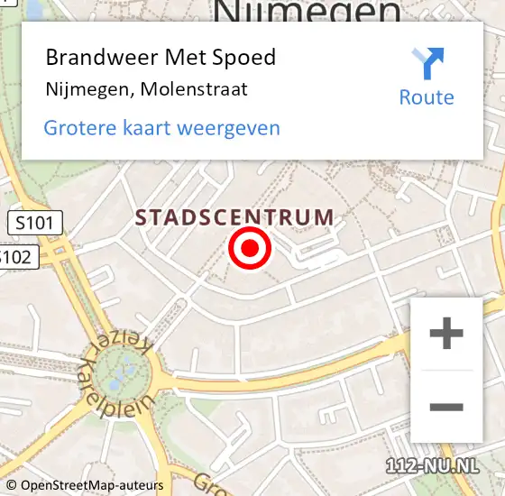 Locatie op kaart van de 112 melding: Brandweer Met Spoed Naar Nijmegen, Molenstraat op 22 oktober 2024 16:33