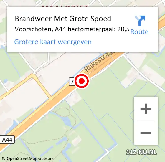 Locatie op kaart van de 112 melding: Brandweer Met Grote Spoed Naar Voorschoten, A44 hectometerpaal: 20,5 op 22 oktober 2024 16:38