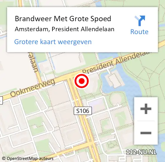 Locatie op kaart van de 112 melding: Brandweer Met Grote Spoed Naar Amsterdam, President Allendelaan op 22 oktober 2024 16:45