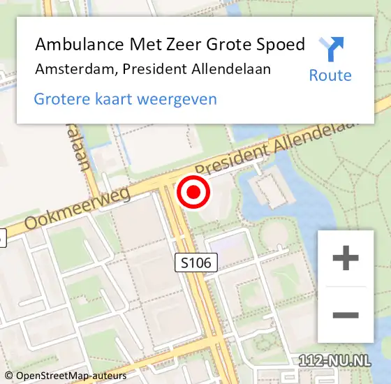 Locatie op kaart van de 112 melding: Ambulance Met Zeer Grote Spoed Naar Amsterdam, President Allendelaan op 22 oktober 2024 16:46