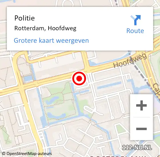 Locatie op kaart van de 112 melding: Politie Rotterdam, Hoofdweg op 22 oktober 2024 17:00