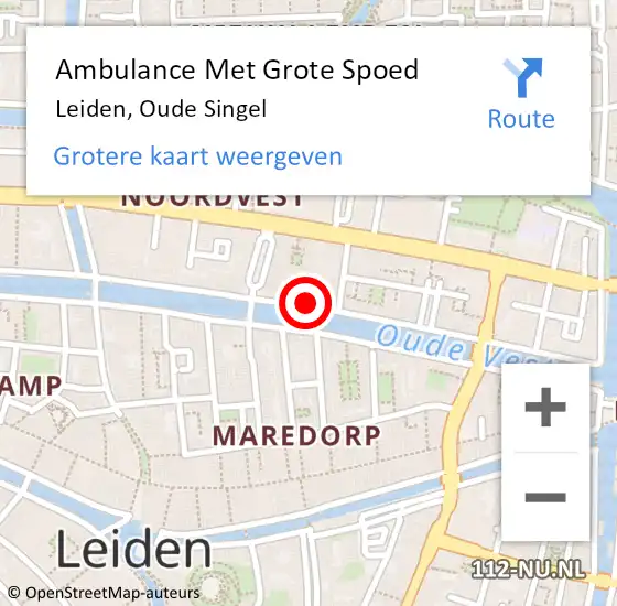 Locatie op kaart van de 112 melding: Ambulance Met Grote Spoed Naar Leiden, Oude Singel op 22 oktober 2024 17:04