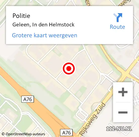 Locatie op kaart van de 112 melding: Politie Geleen, In den Helmstock op 22 oktober 2024 17:10