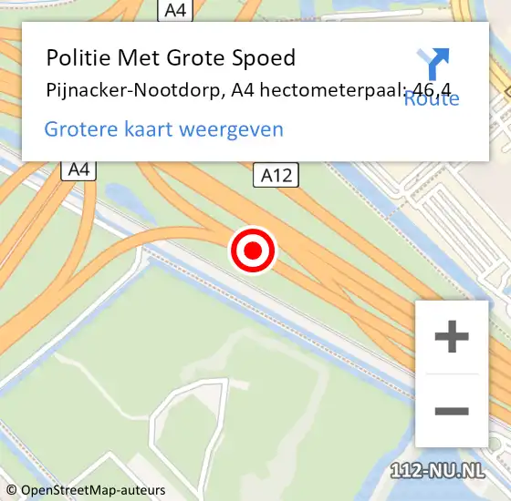 Locatie op kaart van de 112 melding: Politie Met Grote Spoed Naar Pijnacker-Nootdorp, A4 hectometerpaal: 46,4 op 22 oktober 2024 17:10