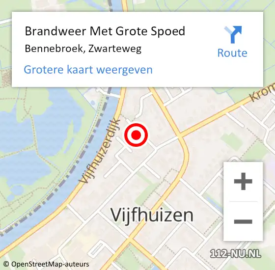 Locatie op kaart van de 112 melding: Brandweer Met Grote Spoed Naar Bennebroek, Zwarteweg op 22 oktober 2024 17:11