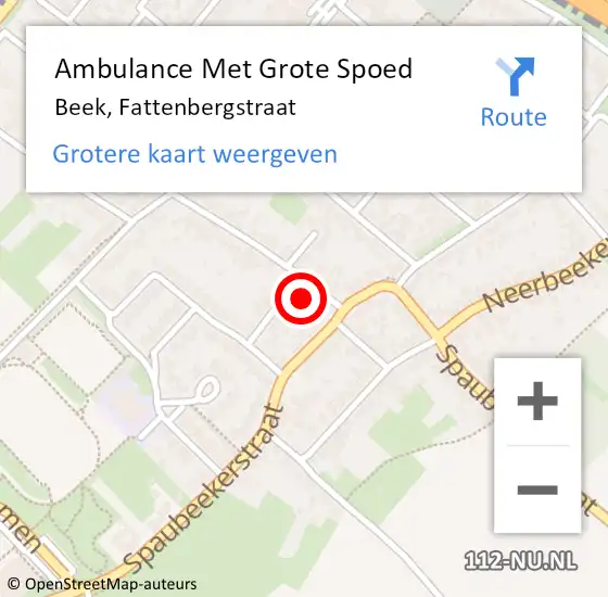 Locatie op kaart van de 112 melding: Ambulance Met Grote Spoed Naar Beek, Fattenbergstraat op 24 oktober 2014 11:41