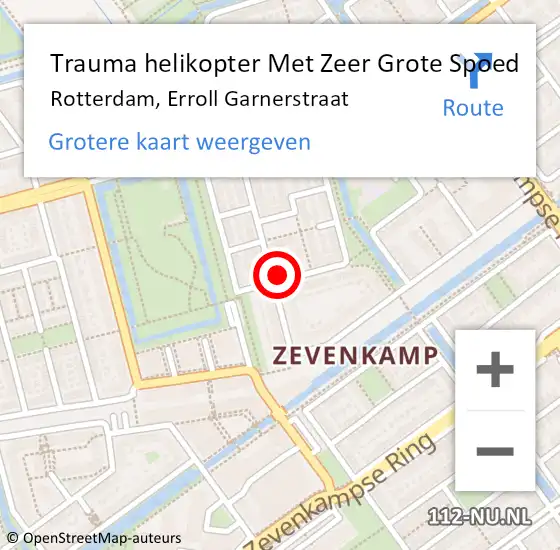 Locatie op kaart van de 112 melding: Trauma helikopter Met Zeer Grote Spoed Naar Rotterdam, Erroll Garnerstraat op 22 oktober 2024 17:25