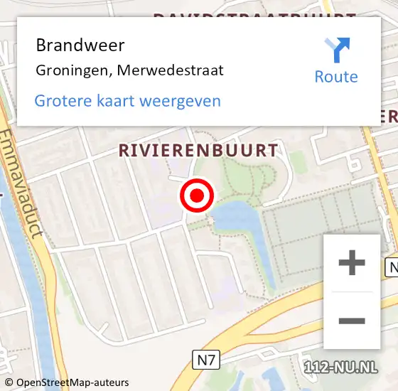 Locatie op kaart van de 112 melding: Brandweer Groningen, Merwedestraat op 22 oktober 2024 17:29