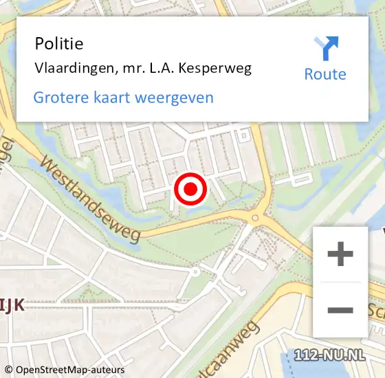 Locatie op kaart van de 112 melding: Politie Vlaardingen, mr. L.A. Kesperweg op 22 oktober 2024 17:36