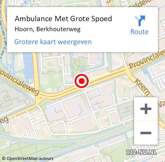 Locatie op kaart van de 112 melding: Ambulance Met Grote Spoed Naar Hoorn, Berkhouterweg op 22 oktober 2024 17:37