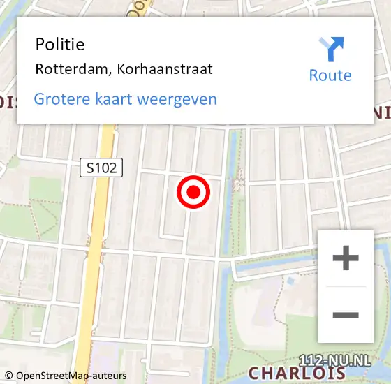 Locatie op kaart van de 112 melding: Politie Rotterdam, Korhaanstraat op 22 oktober 2024 17:40