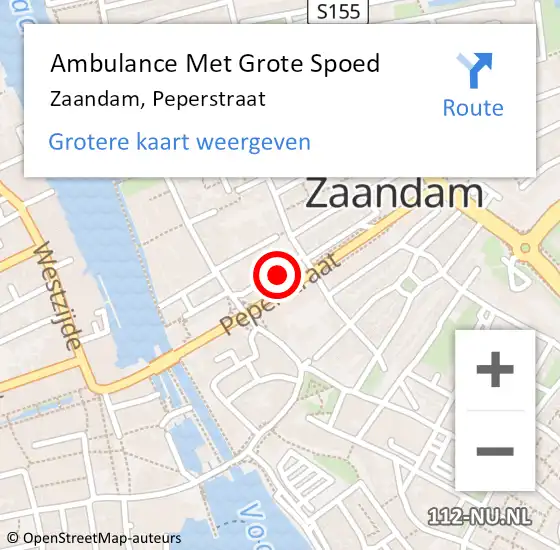 Locatie op kaart van de 112 melding: Ambulance Met Grote Spoed Naar Zaandam, Peperstraat op 22 oktober 2024 17:46