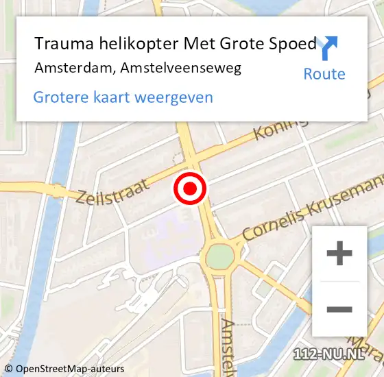 Locatie op kaart van de 112 melding: Trauma helikopter Met Grote Spoed Naar Amsterdam, Amstelveenseweg op 22 oktober 2024 17:50