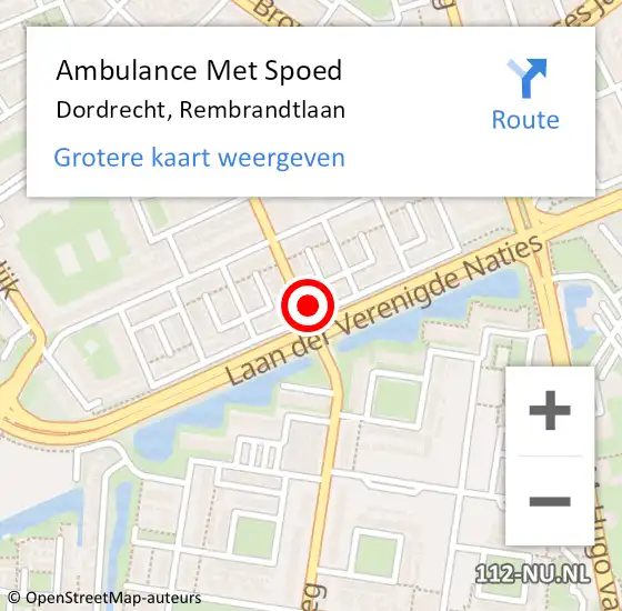 Locatie op kaart van de 112 melding: Ambulance Met Spoed Naar Dordrecht, Rembrandtlaan op 22 oktober 2024 18:12