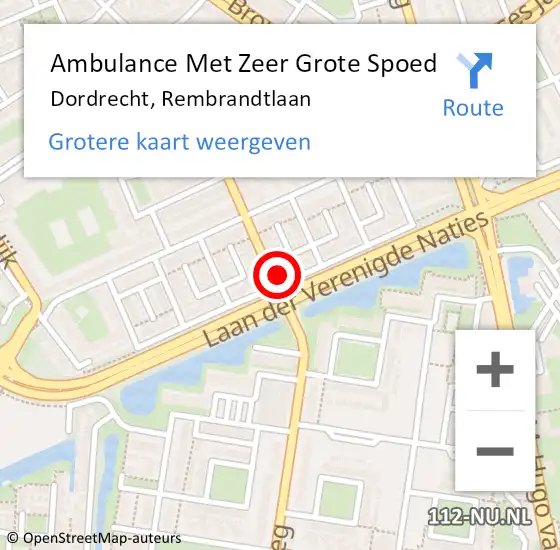 Locatie op kaart van de 112 melding: Ambulance Met Zeer Grote Spoed Naar Dordrecht, Rembrandtlaan op 22 oktober 2024 18:15