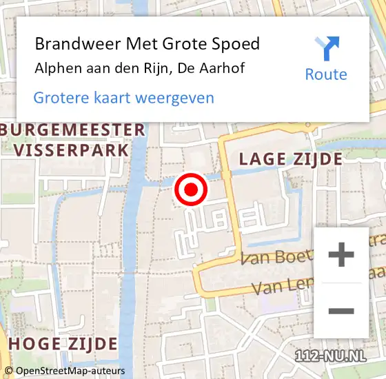 Locatie op kaart van de 112 melding: Brandweer Met Grote Spoed Naar Alphen aan den Rijn, De Aarhof op 22 oktober 2024 18:19