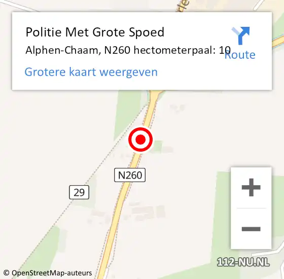 Locatie op kaart van de 112 melding: Politie Met Grote Spoed Naar Alphen-Chaam, N260 hectometerpaal: 10 op 22 oktober 2024 18:20