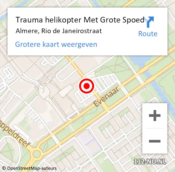 Locatie op kaart van de 112 melding: Trauma helikopter Met Grote Spoed Naar Almere, Rio de Janeirostraat op 22 oktober 2024 18:35