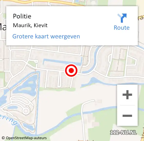 Locatie op kaart van de 112 melding: Politie Maurik, Kievit op 22 oktober 2024 18:46