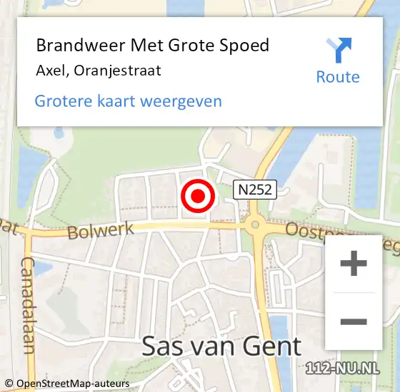 Locatie op kaart van de 112 melding: Brandweer Met Grote Spoed Naar Axel, Oranjestraat op 22 oktober 2024 19:17