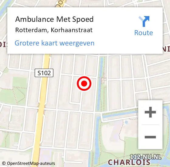 Locatie op kaart van de 112 melding: Ambulance Met Spoed Naar Rotterdam, Korhaanstraat op 22 oktober 2024 19:38