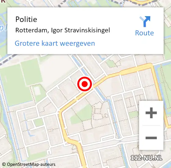 Locatie op kaart van de 112 melding: Politie Rotterdam, Igor Stravinskisingel op 22 oktober 2024 19:42