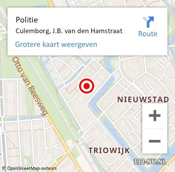 Locatie op kaart van de 112 melding: Politie Culemborg, J.B. van den Hamstraat op 22 oktober 2024 19:43