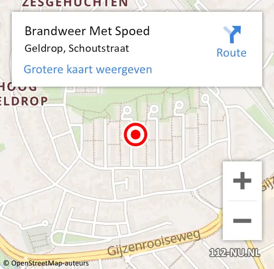 Locatie op kaart van de 112 melding: Brandweer Met Spoed Naar Geldrop, Schoutstraat op 22 oktober 2024 19:47