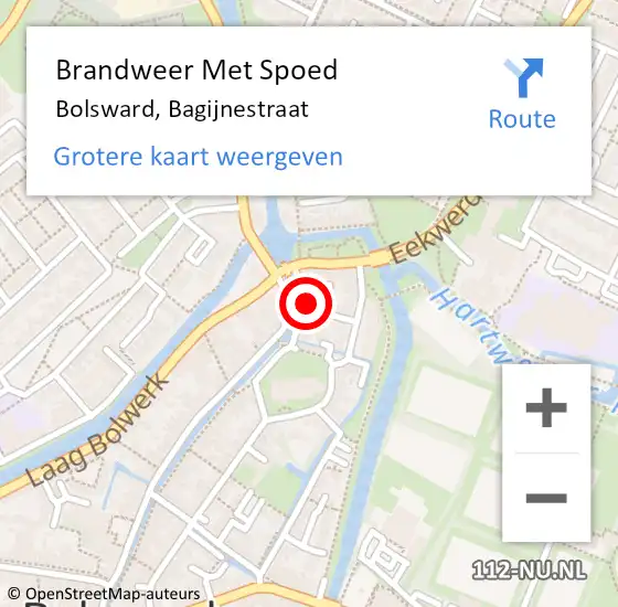 Locatie op kaart van de 112 melding: Brandweer Met Spoed Naar Bolsward, Bagijnestraat op 22 oktober 2024 20:07