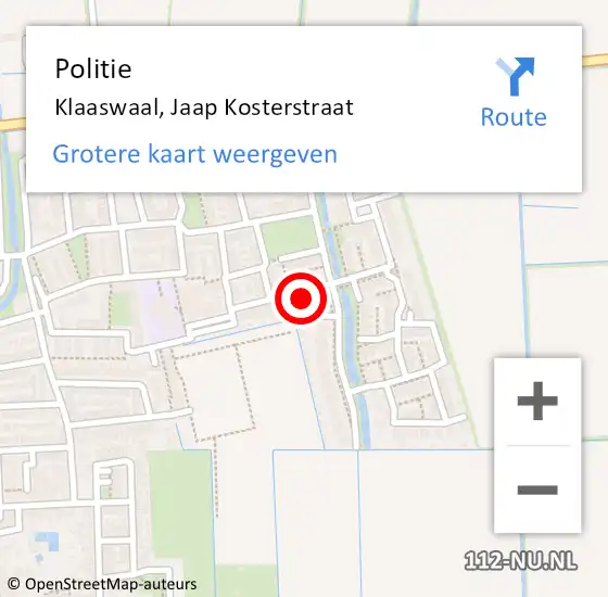 Locatie op kaart van de 112 melding: Politie Klaaswaal, Jaap Kosterstraat op 22 oktober 2024 20:45