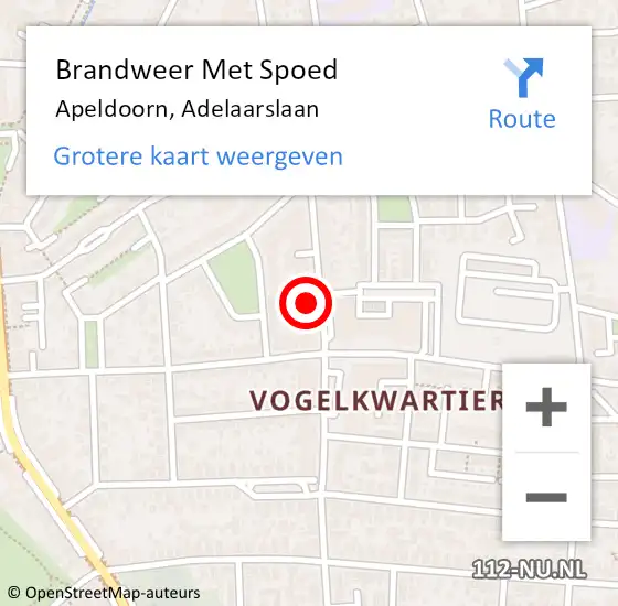 Locatie op kaart van de 112 melding: Brandweer Met Spoed Naar Apeldoorn, Adelaarslaan op 22 oktober 2024 20:47