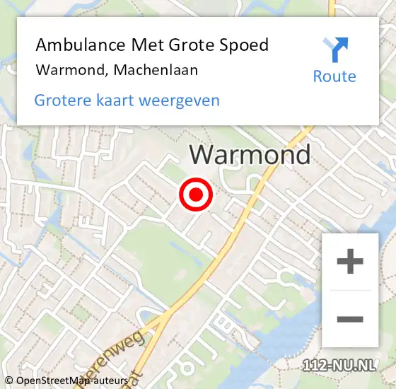 Locatie op kaart van de 112 melding: Ambulance Met Grote Spoed Naar Warmond, Machenlaan op 22 oktober 2024 20:58