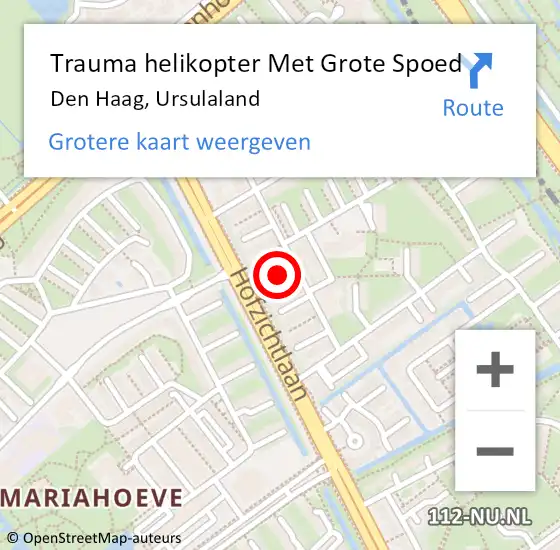 Locatie op kaart van de 112 melding: Trauma helikopter Met Grote Spoed Naar Den Haag, Ursulaland op 22 oktober 2024 21:00