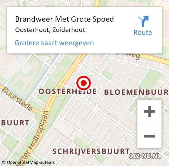 Locatie op kaart van de 112 melding: Brandweer Met Grote Spoed Naar Oosterhout, Zuiderhout op 22 oktober 2024 21:06