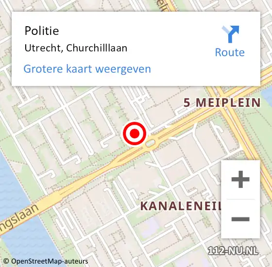 Locatie op kaart van de 112 melding: Politie Utrecht, Churchilllaan op 22 oktober 2024 21:20