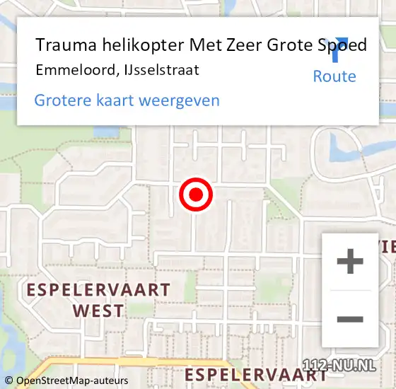 Locatie op kaart van de 112 melding: Trauma helikopter Met Zeer Grote Spoed Naar Emmeloord, IJsselstraat op 22 oktober 2024 21:33