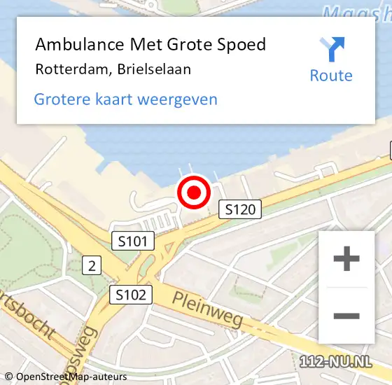 Locatie op kaart van de 112 melding: Ambulance Met Grote Spoed Naar Rotterdam, Brielselaan op 22 oktober 2024 21:51