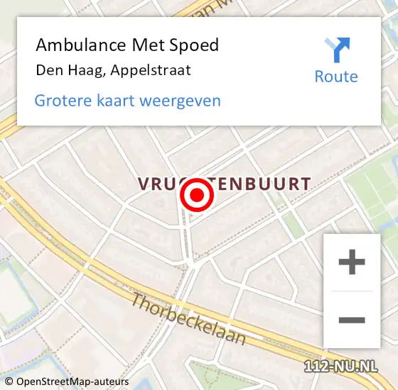 Locatie op kaart van de 112 melding: Ambulance Met Spoed Naar Den Haag, Appelstraat op 22 oktober 2024 22:14