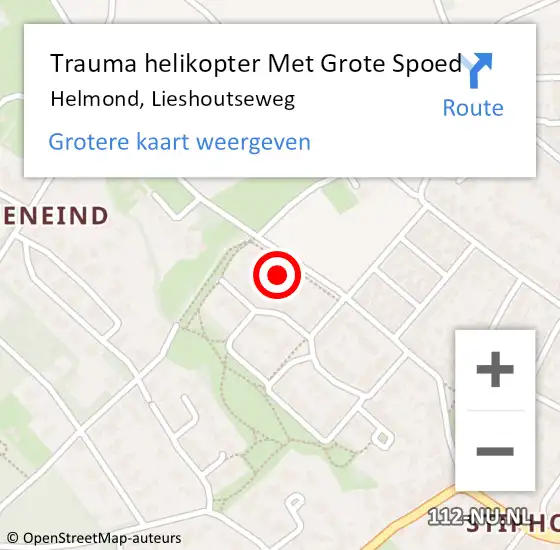 Locatie op kaart van de 112 melding: Trauma helikopter Met Grote Spoed Naar Helmond, Lieshoutseweg op 22 oktober 2024 22:17