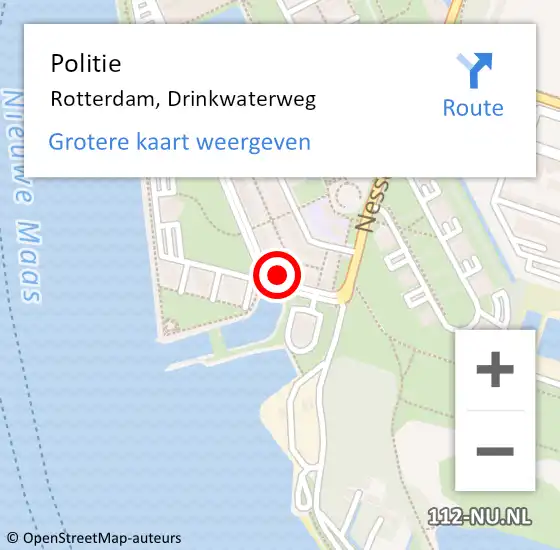 Locatie op kaart van de 112 melding: Politie Rotterdam, Drinkwaterweg op 22 oktober 2024 22:25