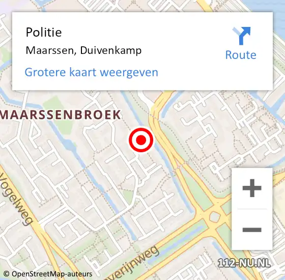 Locatie op kaart van de 112 melding: Politie Maarssen, Duivenkamp op 22 oktober 2024 22:34