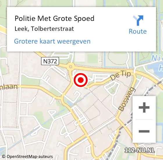 Locatie op kaart van de 112 melding: Politie Met Grote Spoed Naar Leek, Tolberterstraat op 22 oktober 2024 22:38