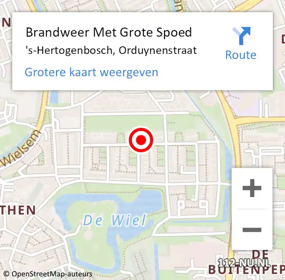 Locatie op kaart van de 112 melding: Brandweer Met Grote Spoed Naar 's-Hertogenbosch, Orduynenstraat op 22 oktober 2024 22:48