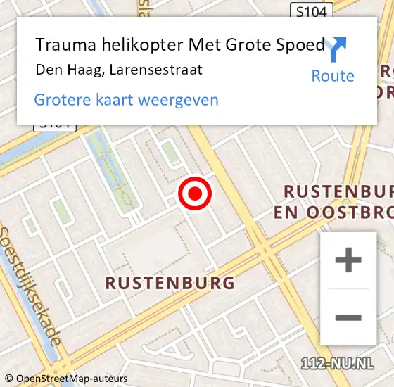 Locatie op kaart van de 112 melding: Trauma helikopter Met Grote Spoed Naar Den Haag, Larensestraat op 22 oktober 2024 23:20