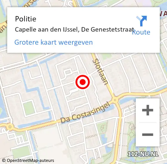 Locatie op kaart van de 112 melding: Politie Capelle aan den IJssel, De Genestetstraat op 22 oktober 2024 23:39