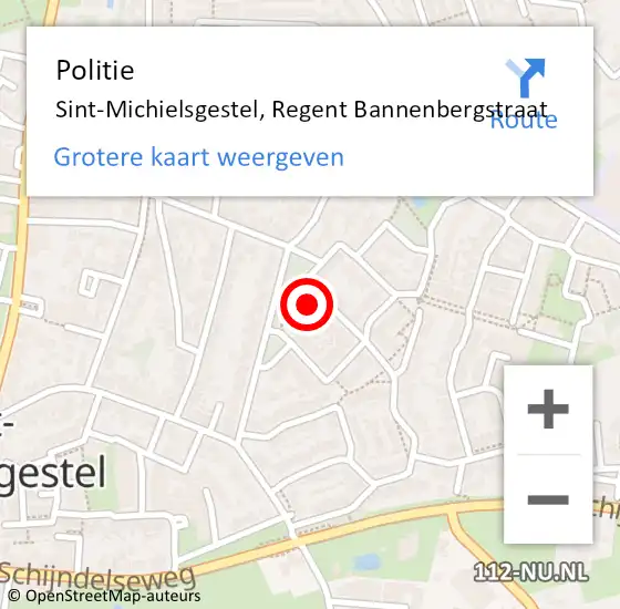 Locatie op kaart van de 112 melding: Politie Sint-Michielsgestel, Regent Bannenbergstraat op 22 oktober 2024 23:52